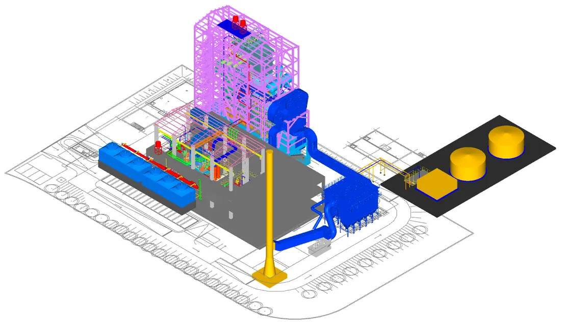 ZNP UKOSB 13,6 MWe biyokütle santralinin 3D saha modeli